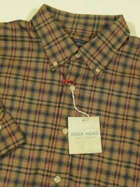Vintage 90s Duck Head Plaid Cotton Shirt Mens XL Brown Multi Cotton New